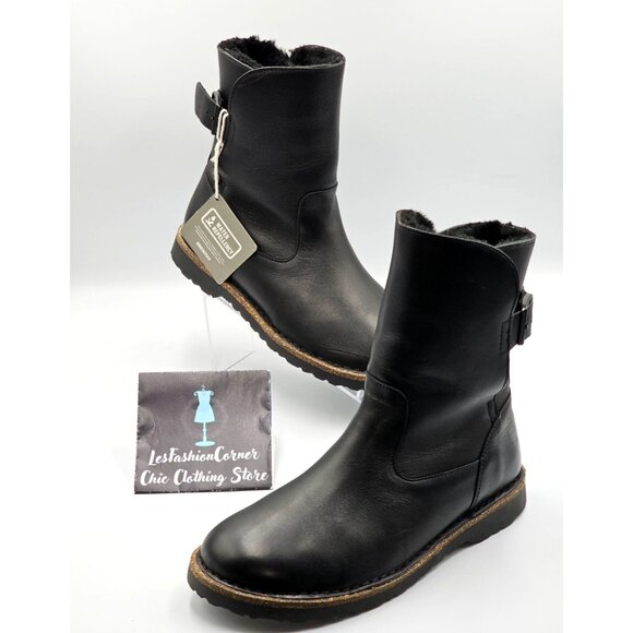 NWT Birkenstock Wo's Black Leather Uppsala Shearling Boots Sz 7.5 Men's 5 2742 - Picture 11 of 16